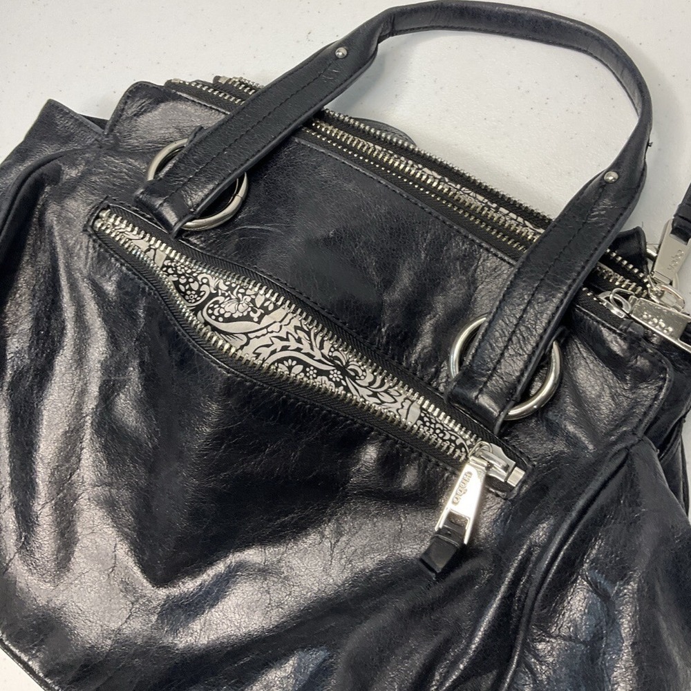 HOBO International Womens Black Polished Leather Shoulder Bag Satchel Purse - Picture 7 of 10